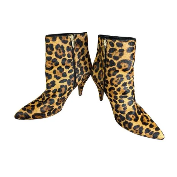 Vince Camuto Nandi2 Leopard Calf Hair Pointed Toe Booties Size 10 M