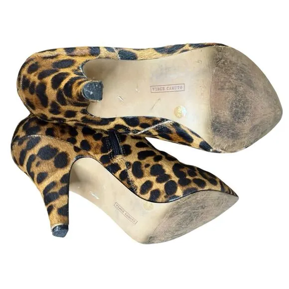 Vince Camuto Nandi2 Leopard Calf Hair Pointed Toe Booties Size 10 M