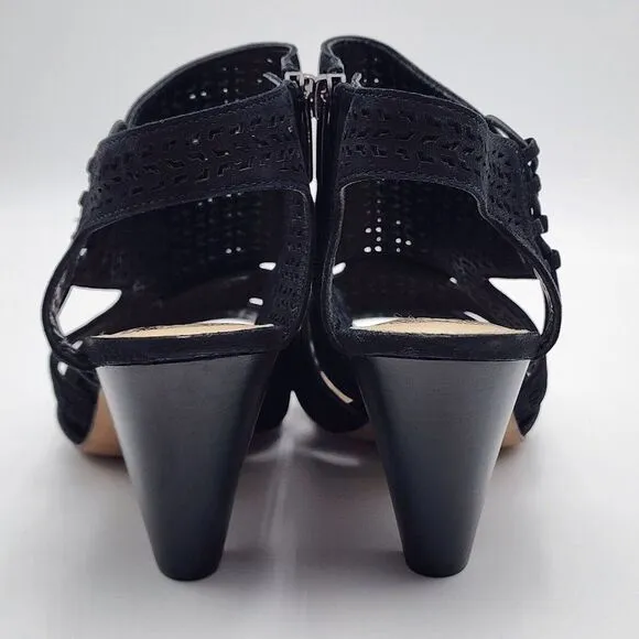 Vince Camuto VC-ESTEN Women's 9.5W Wide Black Heeled Sandals Open Toe Party Heel
