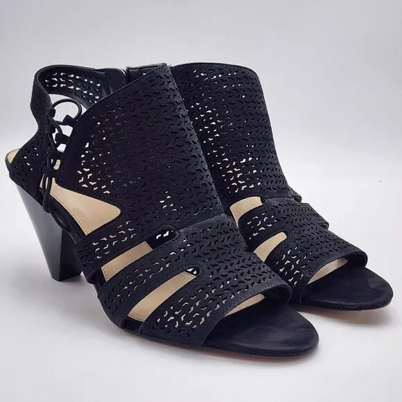 Vince Camuto VC-ESTEN Women's 9.5W Wide Black Heeled Sandals Open Toe Party Heel