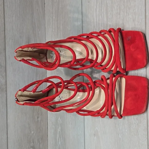 Vince Camuto Women Ambaritan SquareElegant Red Strappy Heels Sandals Shoes Sz 8M