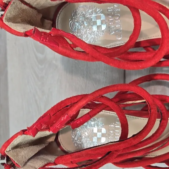 Vince Camuto Women Ambaritan SquareElegant Red Strappy Heels Sandals Shoes Sz 8M