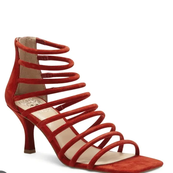 Vince Camuto Women Ambaritan SquareElegant Red Strappy Heels Sandals Shoes Sz 8M