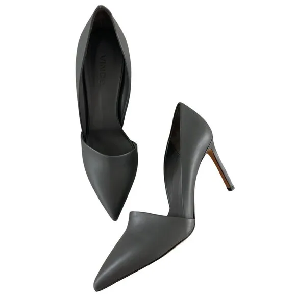 VINCE Cosette Pointed Toe d'Orsay Leather Pumps Gray Graphite 9M EUR 40 $350