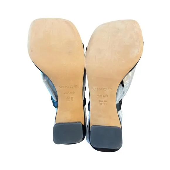 Vince Luella Leather Sandals Ankle Strap Block Heel Square Toe Black Size 6M
