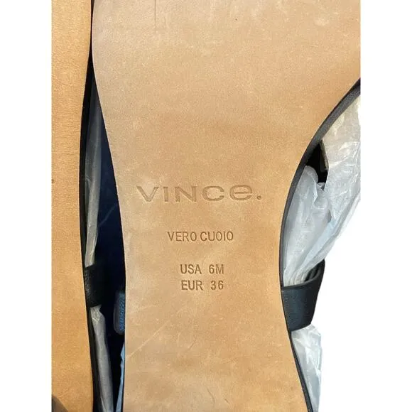 Vince Luella Leather Sandals Ankle Strap Block Heel Square Toe Black Size 6M