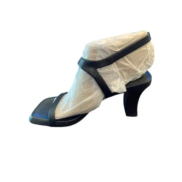 Vince Luella Leather Sandals Ankle Strap Block Heel Square Toe Black Size 6M