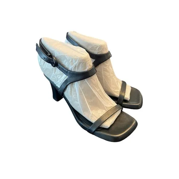 Vince Luella Leather Sandals Ankle Strap Block Heel Square Toe Black Size 6M