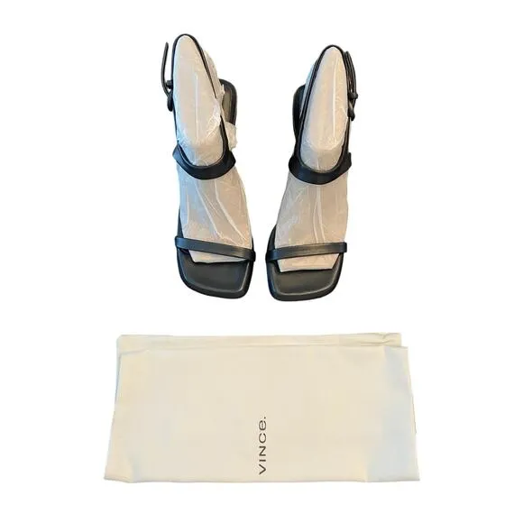 Vince Luella Leather Sandals Ankle Strap Block Heel Square Toe Black Size 6M