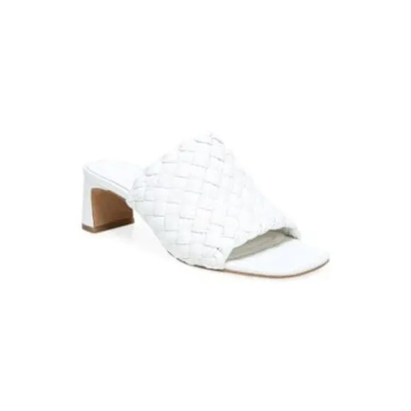 VINCE. Womens White Penley Toe Block Heel Slip On Leather Heeled Mules Shoes 9 M
