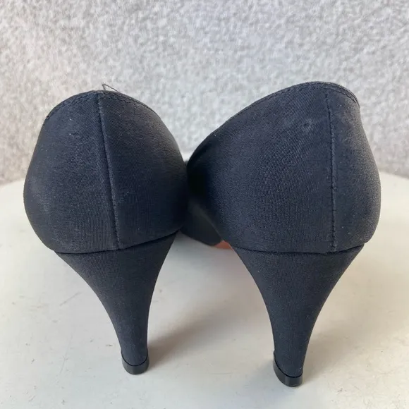 Vintage 1960s elegant black fabric pumps shoes heel rhinestones Mr Easton sz 7N