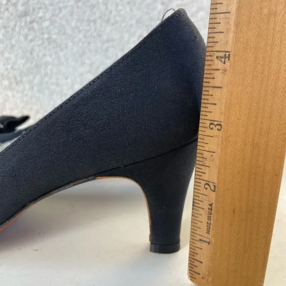 Vintage 1960s elegant black fabric pumps shoes heel rhinestones Mr Easton sz 7N