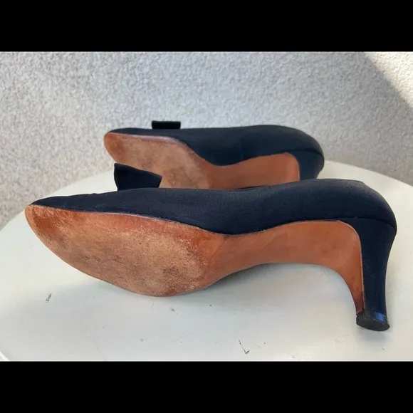 Vintage 1960s elegant black fabric pumps shoes heel rhinestones Mr Easton sz 7N