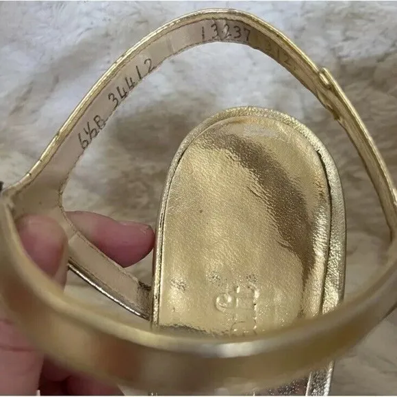 Vintage 70s Womens Platforms 5/6 Quali Craft‎ Metallic Gold Strappy Chunky Heels