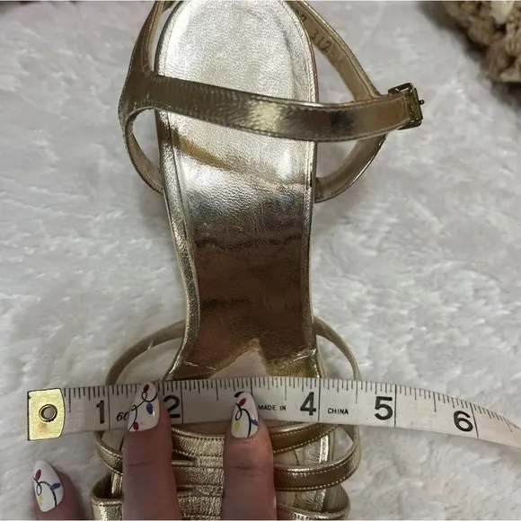 Vintage 70s Womens Platforms 5/6 Quali Craft‎ Metallic Gold Strappy Chunky Heels