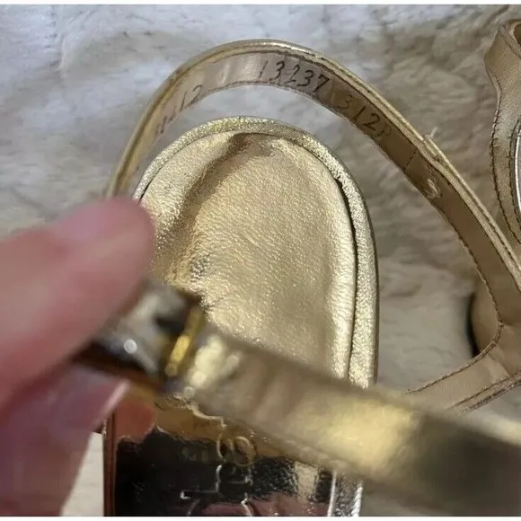 Vintage 70s Womens Platforms 5/6 Quali Craft‎ Metallic Gold Strappy Chunky Heels