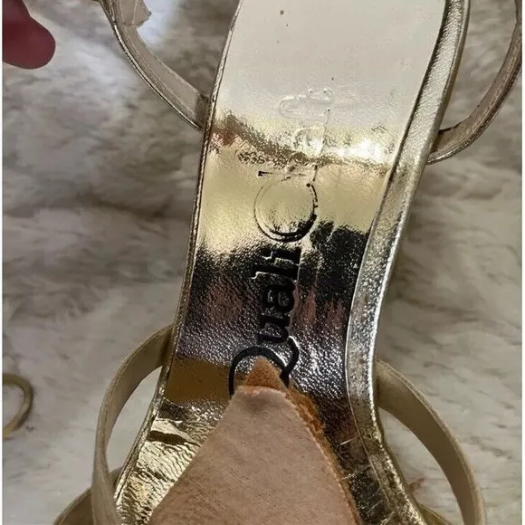 Vintage 70s Womens Platforms 5/6 Quali Craft‎ Metallic Gold Strappy Chunky Heels