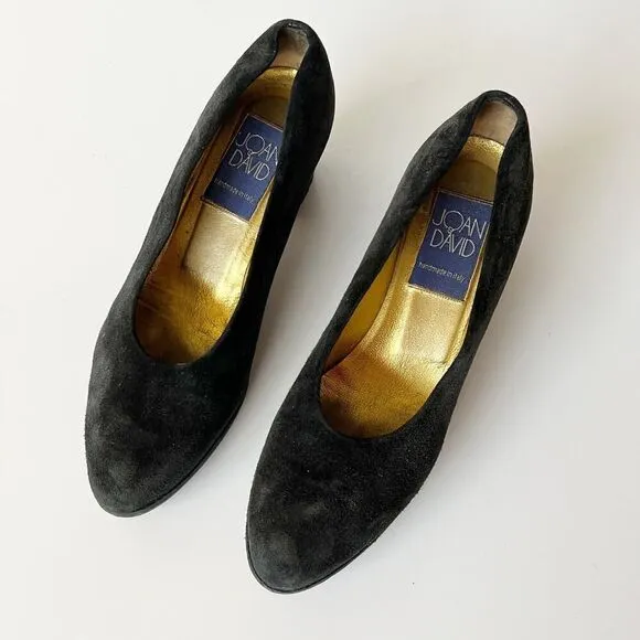 Vintage avant garde black suede leather kitten heel pumps Size 8.5 artsy Italian