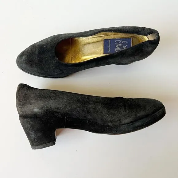 Vintage avant garde black suede leather kitten heel pumps Size 8.5 artsy Italian