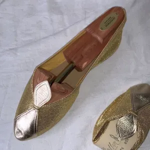 VINTAGE Bertlyn House Shoes Slippers Metallic Gold Stretchy Original Packaging