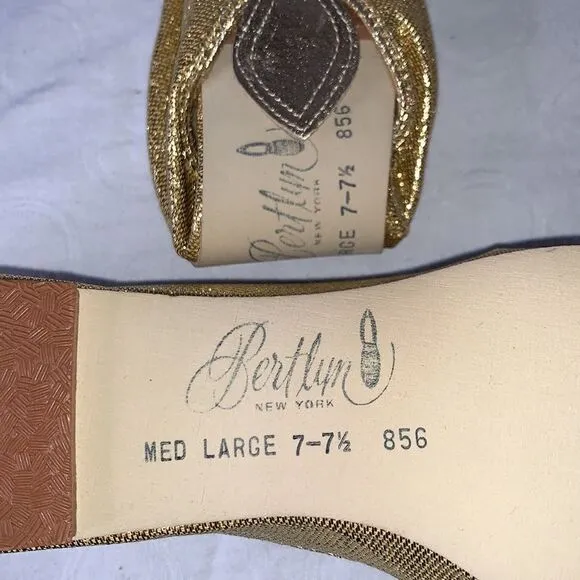 VINTAGE Bertlyn House Shoes Slippers Metallic Gold Stretchy Original Packaging