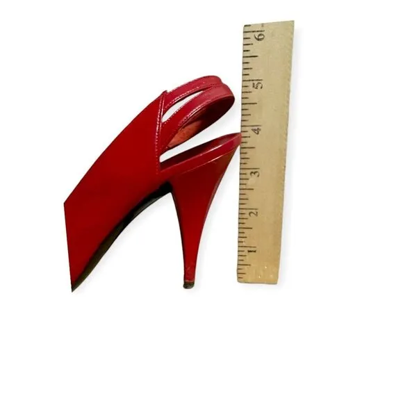 Vintage Charles Jourdan Red Leather Slingback Pumps,  Size 8 1/2, 80s