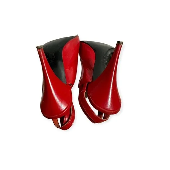 Vintage Charles Jourdan Red Leather Slingback Pumps,  Size 8 1/2, 80s