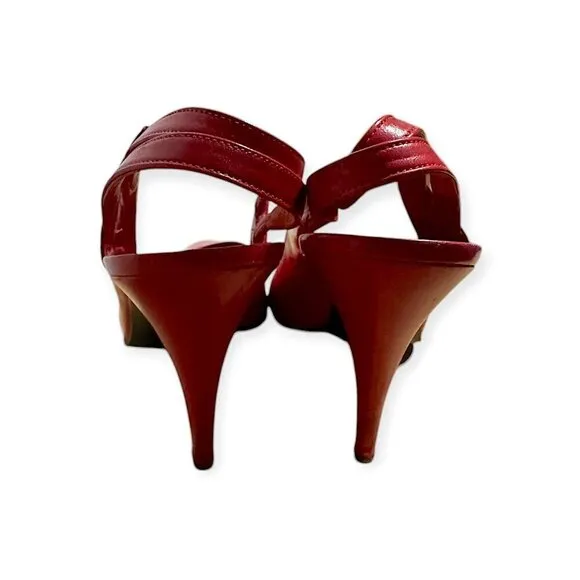 Vintage Charles Jourdan Red Leather Slingback Pumps,  Size 8 1/2, 80s