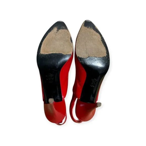 Vintage Charles Jourdan Red Leather Slingback Pumps,  Size 8 1/2, 80s