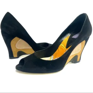 Vintage Emilio Pucci Hill Suede Open Toe Vintage Wedges Size 36.5