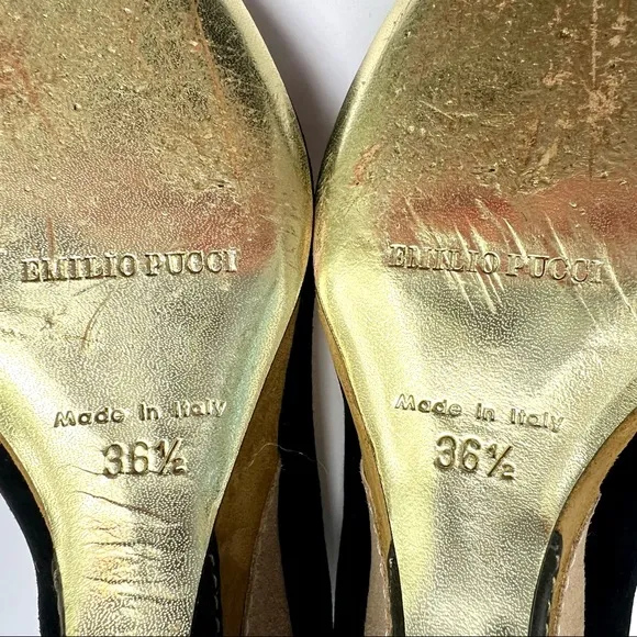Vintage Emilio Pucci Hill Suede Open Toe Vintage Wedges Size 36.5