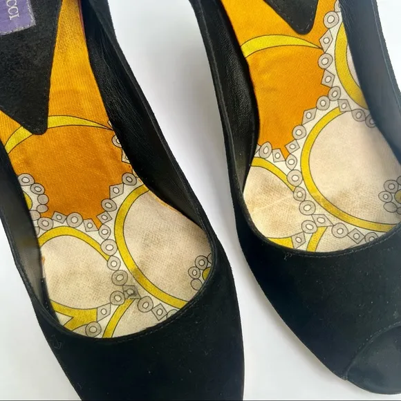 Vintage Emilio Pucci Hill Suede Open Toe Vintage Wedges Size 36.5