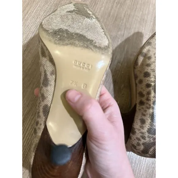 Vintage Gucci Brown Beige Snakeskin Python Print Pointed Toe Pumps Leather 7.5