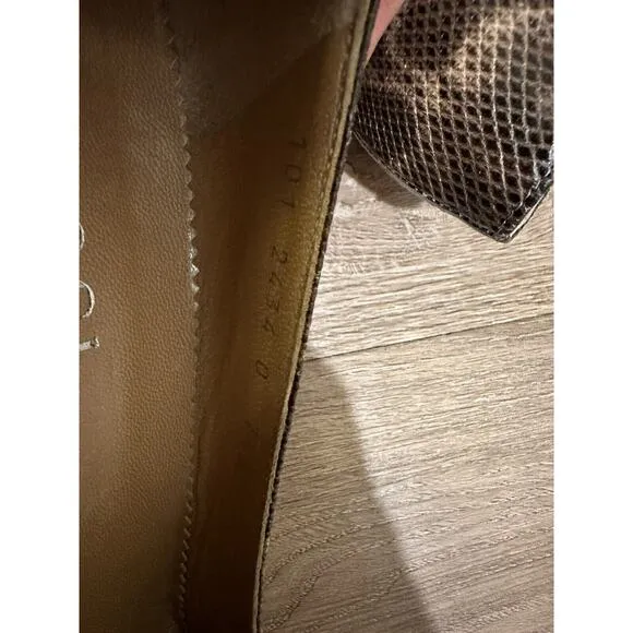Vintage Gucci Brown Beige Snakeskin Python Print Pointed Toe Pumps Leather 7.5