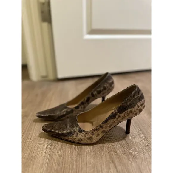 Vintage Gucci Brown Beige Snakeskin Python Print Pointed Toe Pumps Leather 7.5