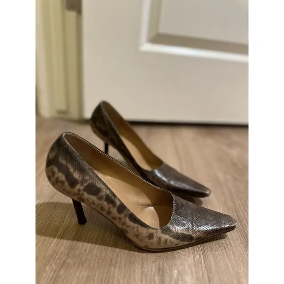 Vintage Gucci Brown Beige Snakeskin Python Print Pointed Toe Pumps Leather 7.5