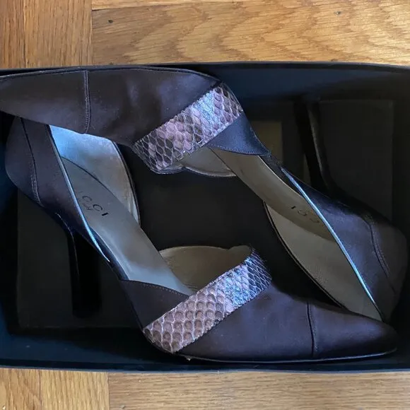 Vintage Gucci Python Satin Pumps Python Heels Size 10 / 41