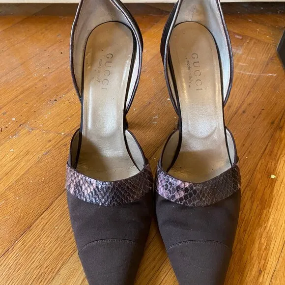Vintage Gucci Python Satin Pumps Python Heels Size 10 / 41