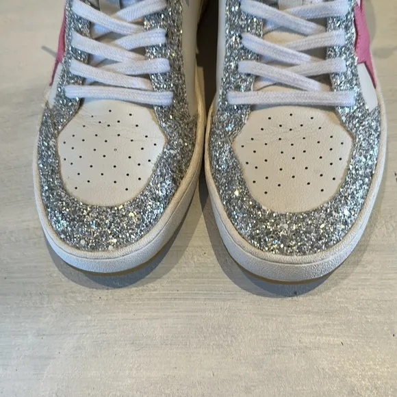 Vintage Havana Becka White Silver Glitter Sneakers Pink Star Sz 11 Leather Shoes