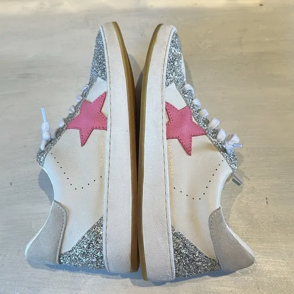 Vintage Havana Becka White Silver Glitter Sneakers Pink Star Sz 11 Leather Shoes