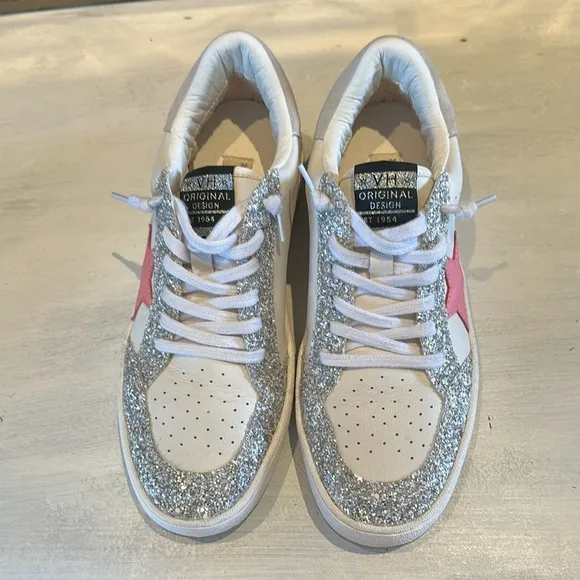 Vintage Havana Becka White Silver Glitter Sneakers Pink Star Sz 11 Leather Shoes