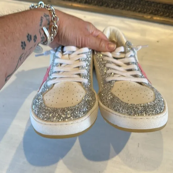Vintage Havana Becka White Silver Glitter Sneakers Pink Star Sz 11 Leather Shoes