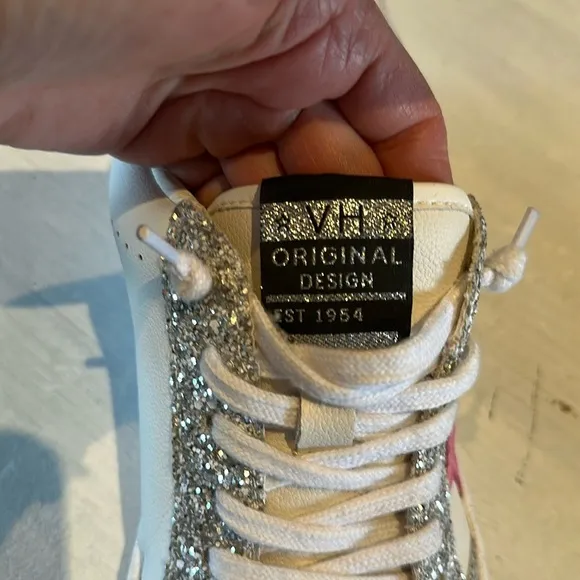 Vintage Havana Becka White Silver Glitter Sneakers Pink Star Sz 11 Leather Shoes