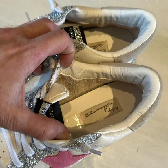 Vintage Havana Becka White Silver Glitter Sneakers Pink Star Sz 11 Leather Shoes