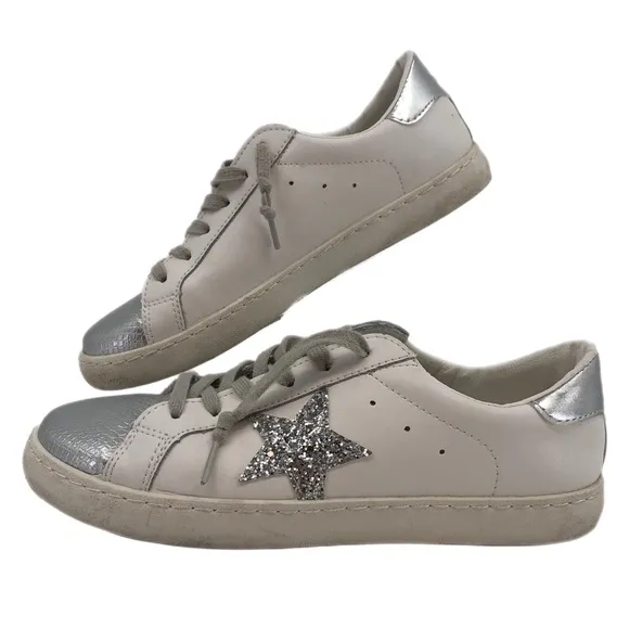 Vintage Havana Silver and White Glitter Low Top Sneakers US 7.5