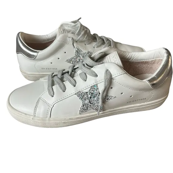 Vintage Havana white Gemma silver star lace up sneakers size 8 faux leather