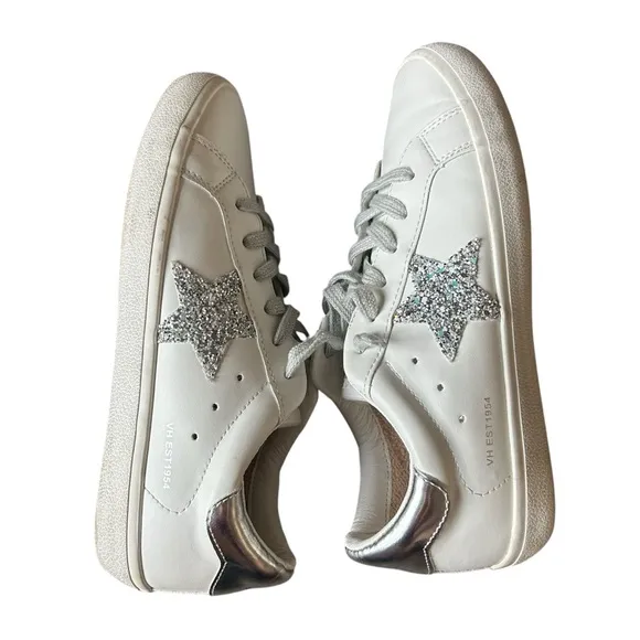 Vintage Havana white Gemma silver star lace up sneakers size 8 faux leather