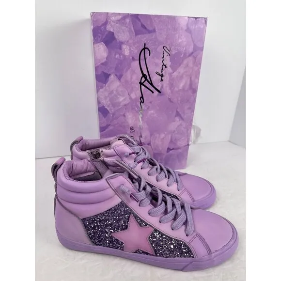 Vintage Havana Women's Alexis 3 Glitter Purple High Casual Sneakers Size 9