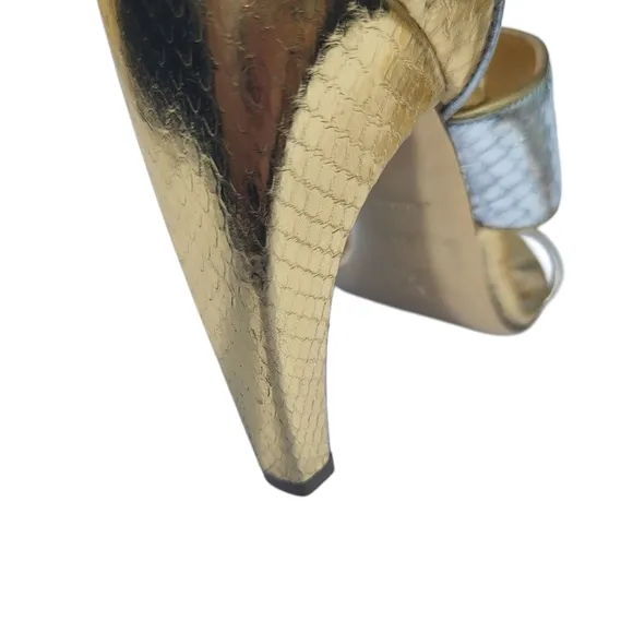 Vintage Louis Vuitton Golden Girl Sandals Heels Metallic Leather Two Tone 38.5