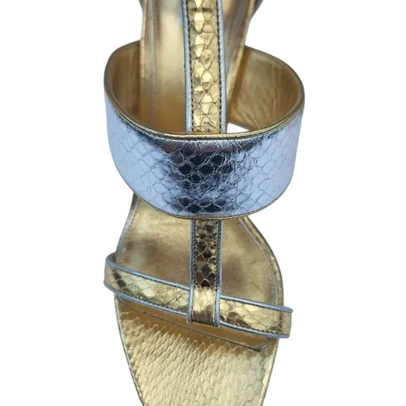 Vintage Louis Vuitton Golden Girl Sandals Heels Metallic Leather Two Tone 38.5